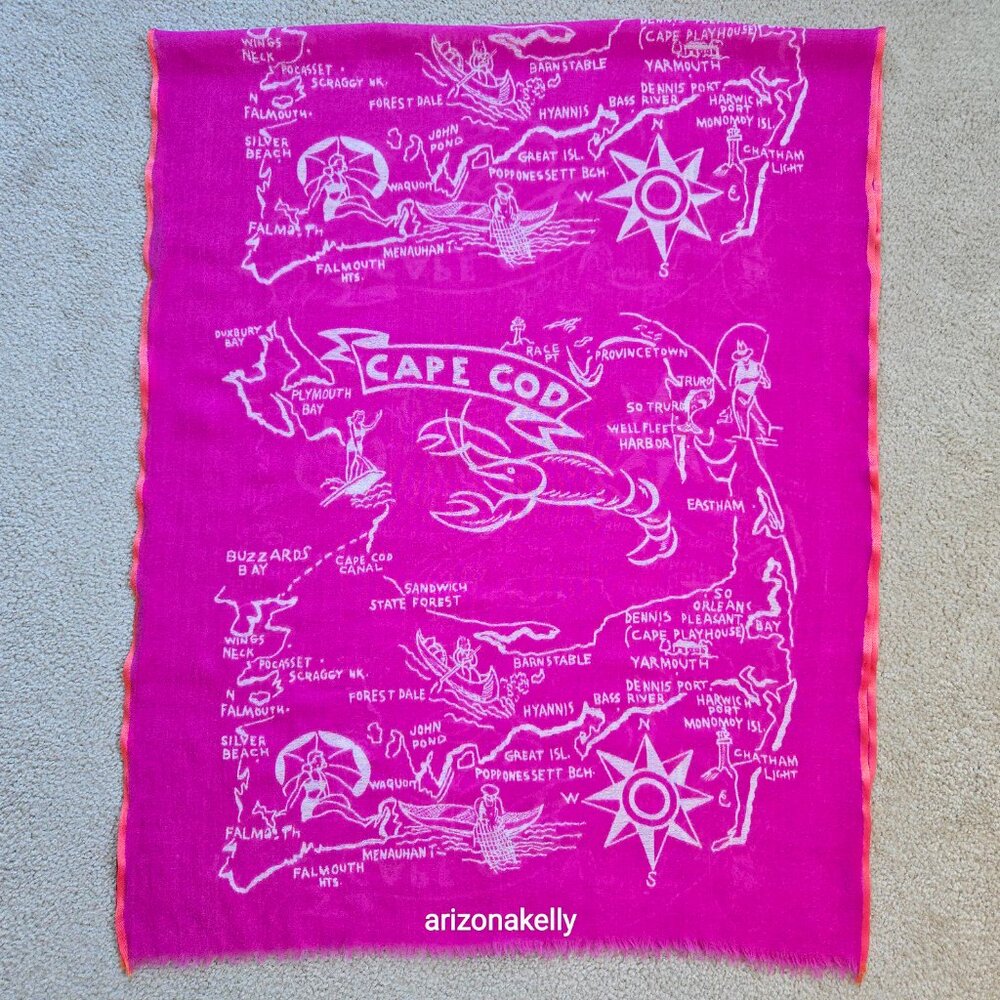 RARE J. Crew *PINK* Wool & Scarf Cape Cod Map Massachusetts Provincetown - Picture 2 of 13